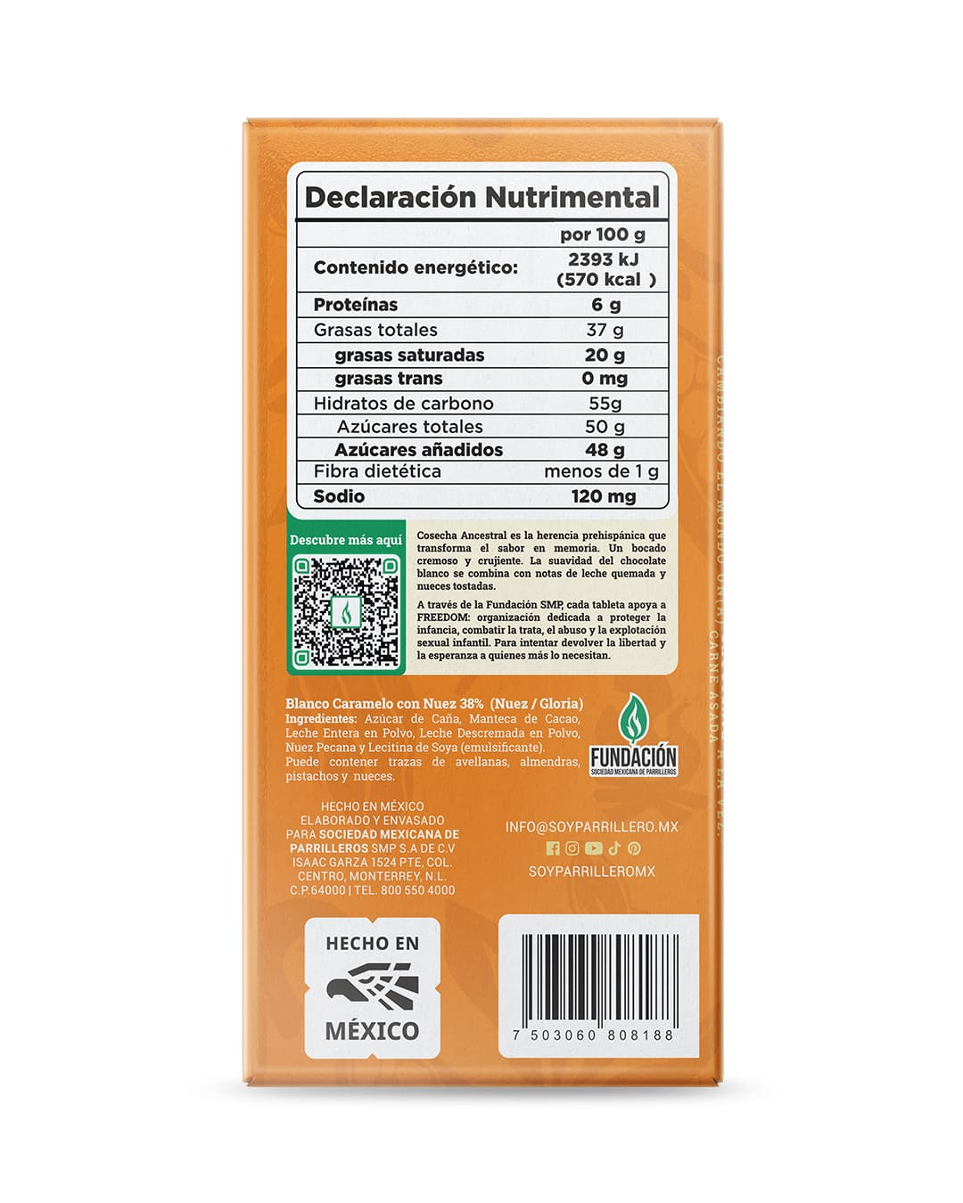 Chocolate Blanco Caramelo con Nuez 38% Cacao
