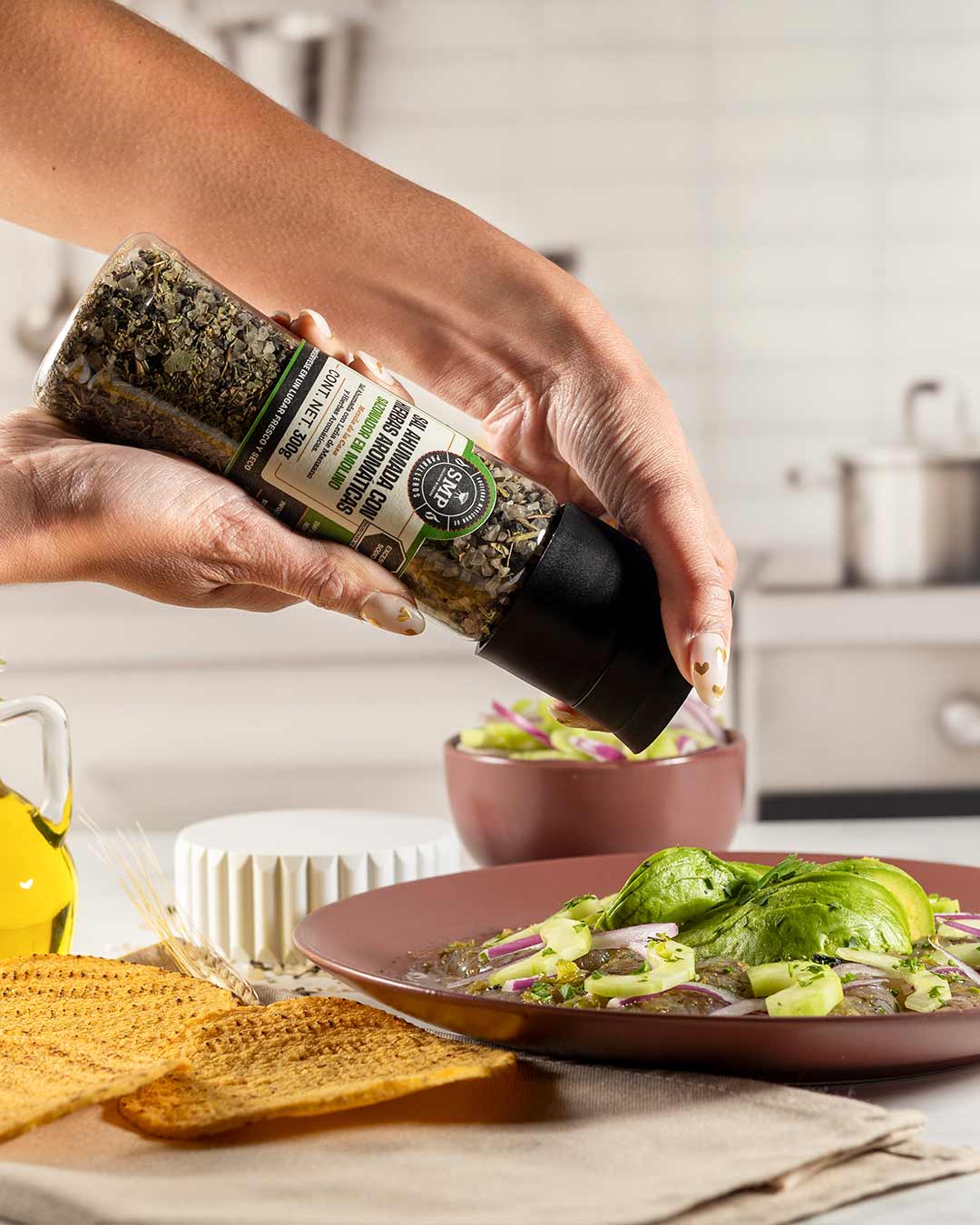Sazonador en molino Sal Ahumada con Hierbas Aromáticas