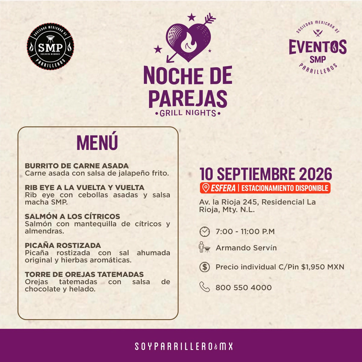Menú Noche de Parejas Esfera 10 Septiembre