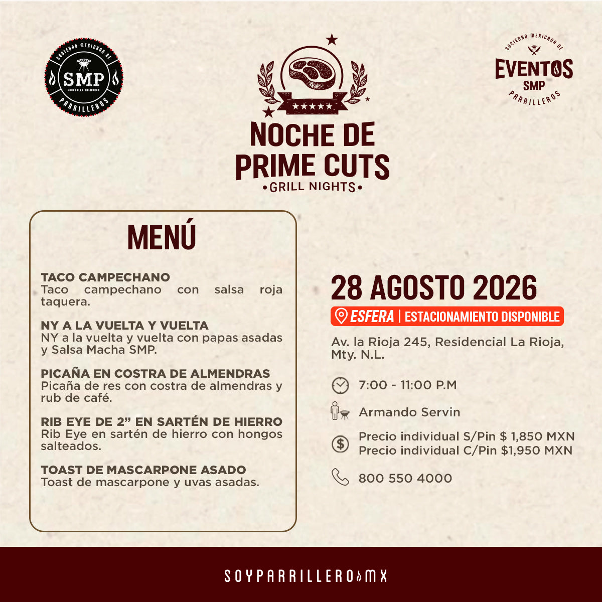 Noche de Prime cuts | Carretera Nacional Esfera | 28 Agosto
