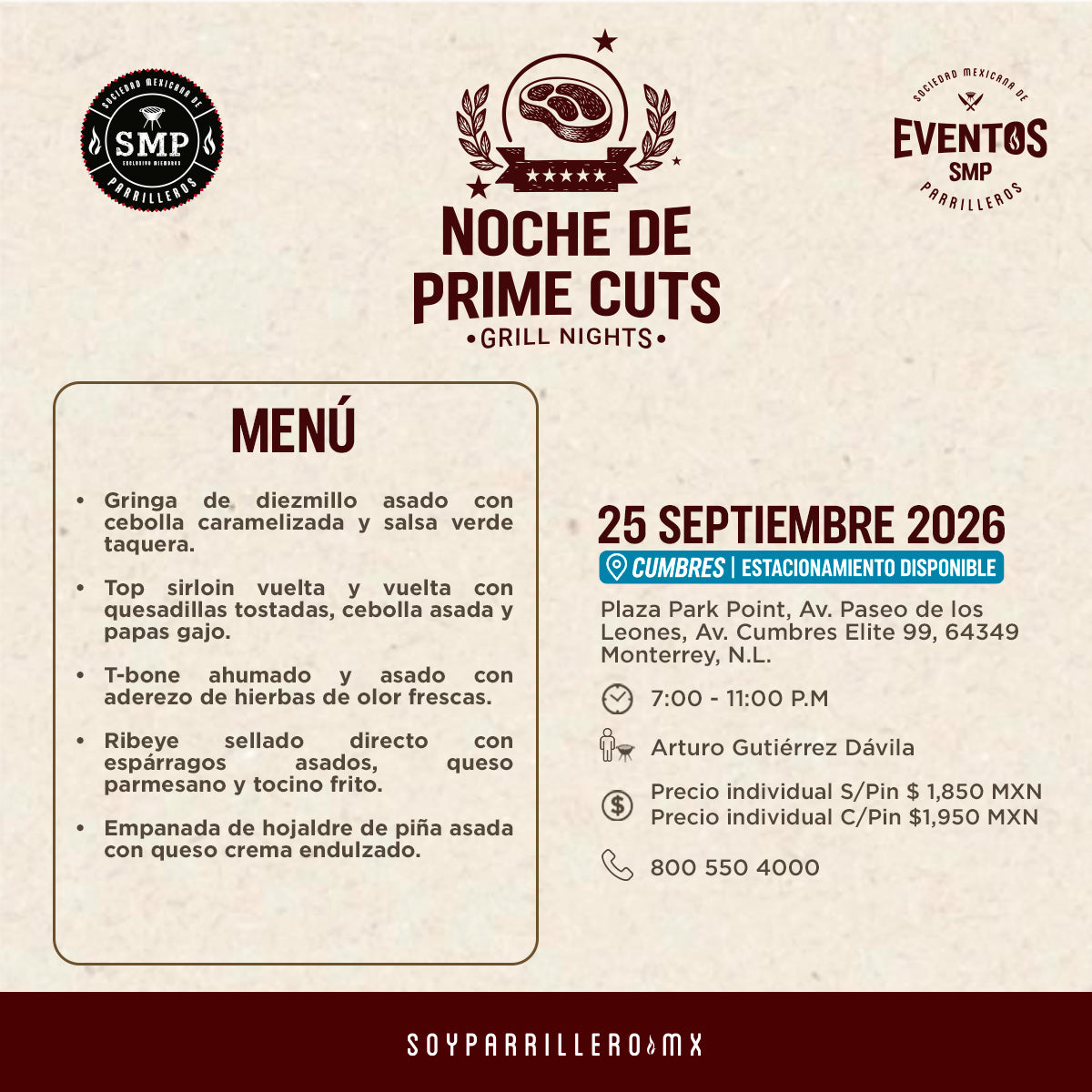 Noche de Prime cuts | Cumbres | 25 Septiembre