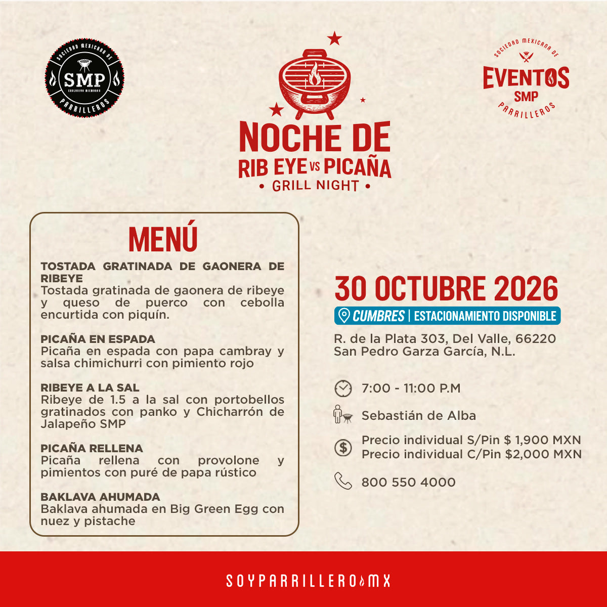 Noche de Rib Eye vs Picaña | Cumbres | 30 Octubre