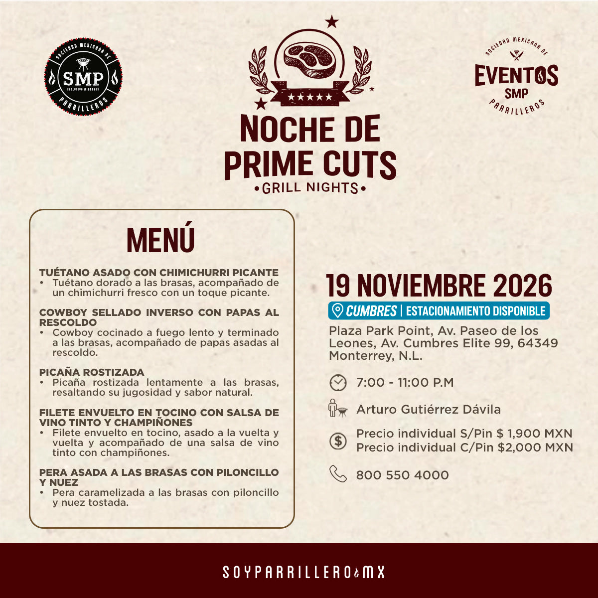 Noche de Prime cuts | Cumbres | 19 Noviembre