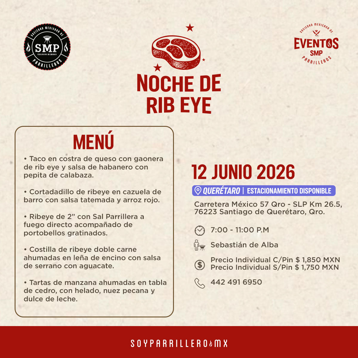 Noche de Rib eye | Querétaro | 12 junio