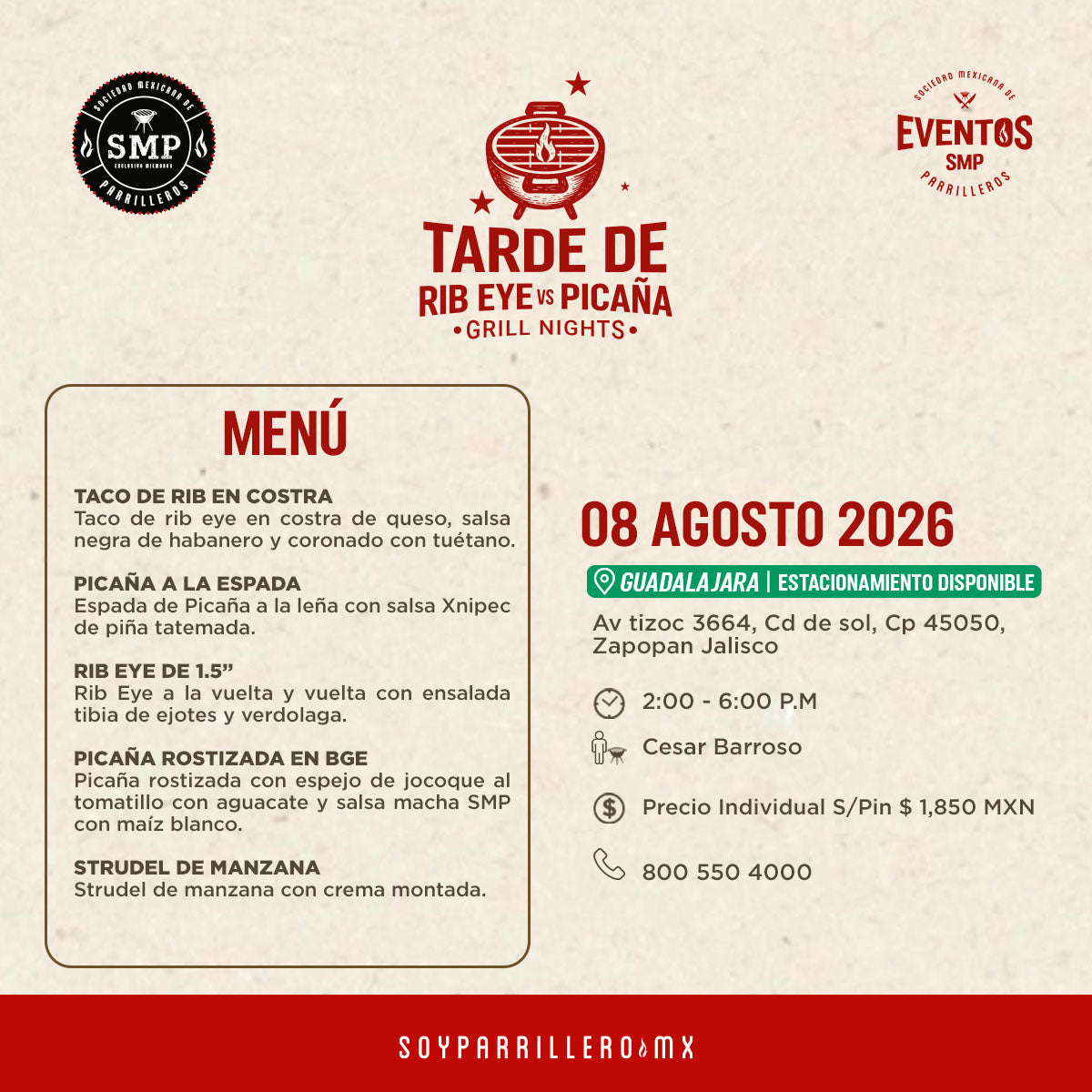Tarde de Rib Eye vs Picaña | Guadalajara | 8 Agosto