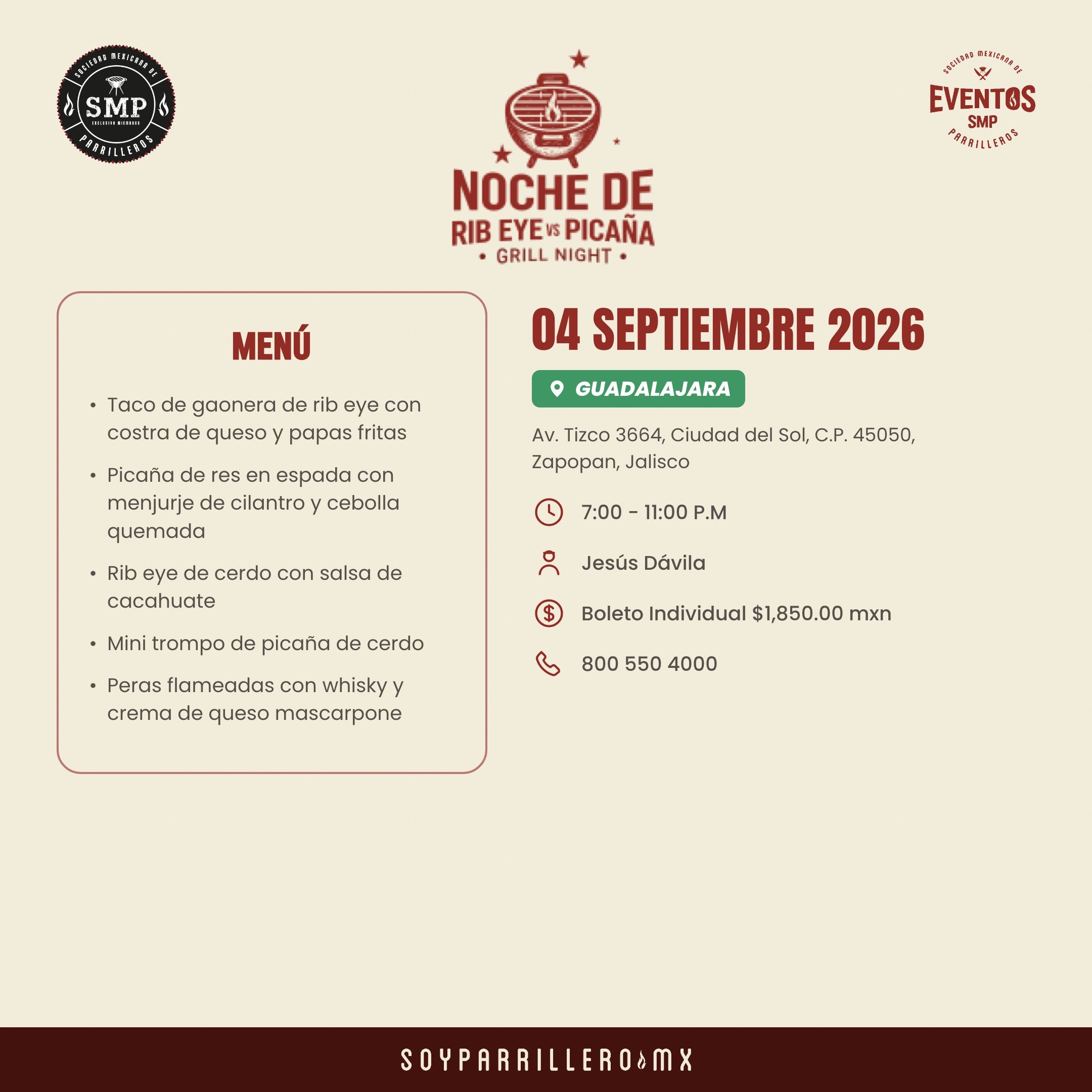Noche de Rib Eye vs Picaña | Guadalajara | 4 Septiembre