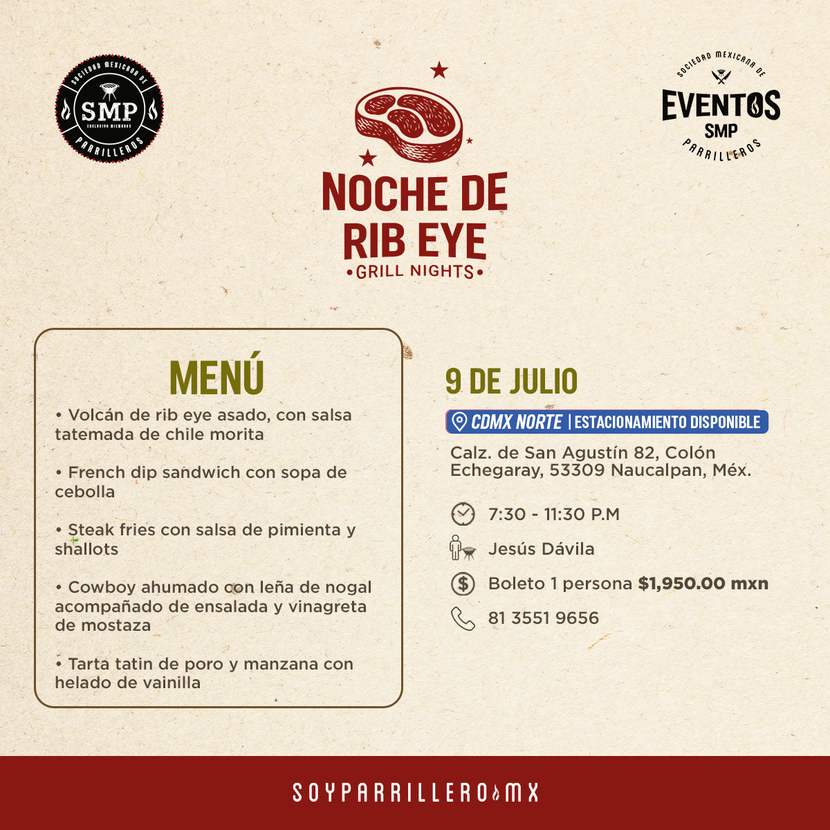 Noche de Rib Eye | CDMX Norte | 9 julio