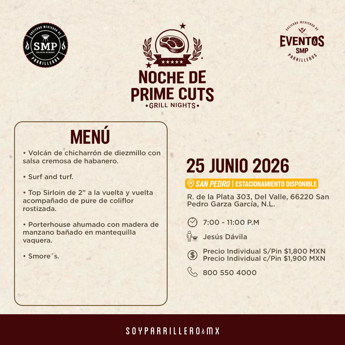Noche de Prime cuts | San Pedro | 25 junio