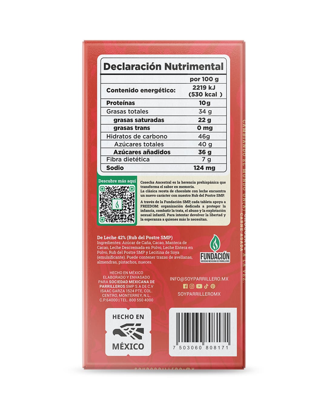 Chocolate de Leche con Rub del Postre SMP 42% Cacao