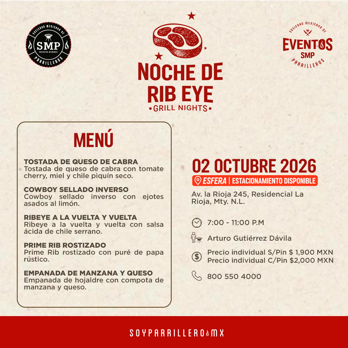 Noche de Rib eye | Carretera Nacional Esfera | 02 Octubre