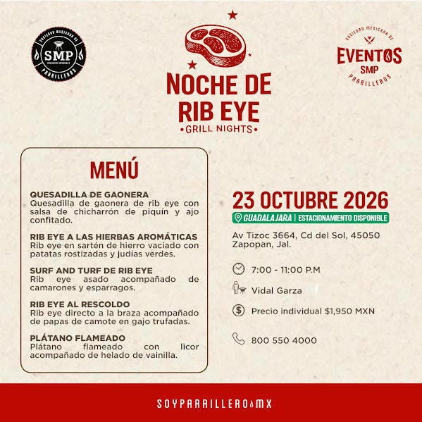 Noche de Rib Eye | Guadalajara | 23 Octubre