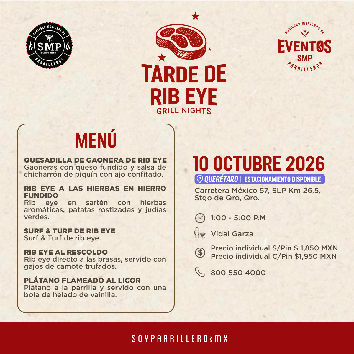 Tarde de Rib eye | Querétaro | 10 Octubre