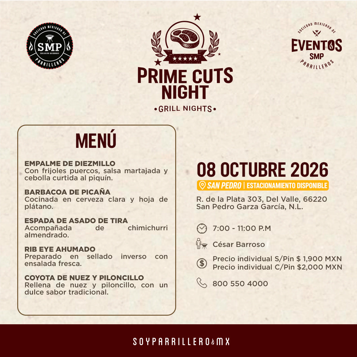 Noche de Prime cuts | San Pedro | 08 Octubre