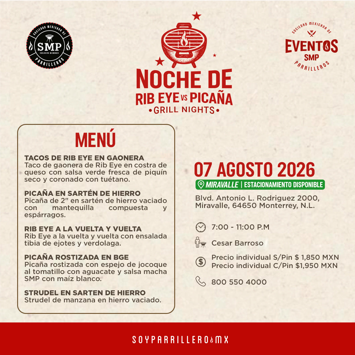 Noche de Rib Eye vs Picaña | Miravalle | 7 Agosto