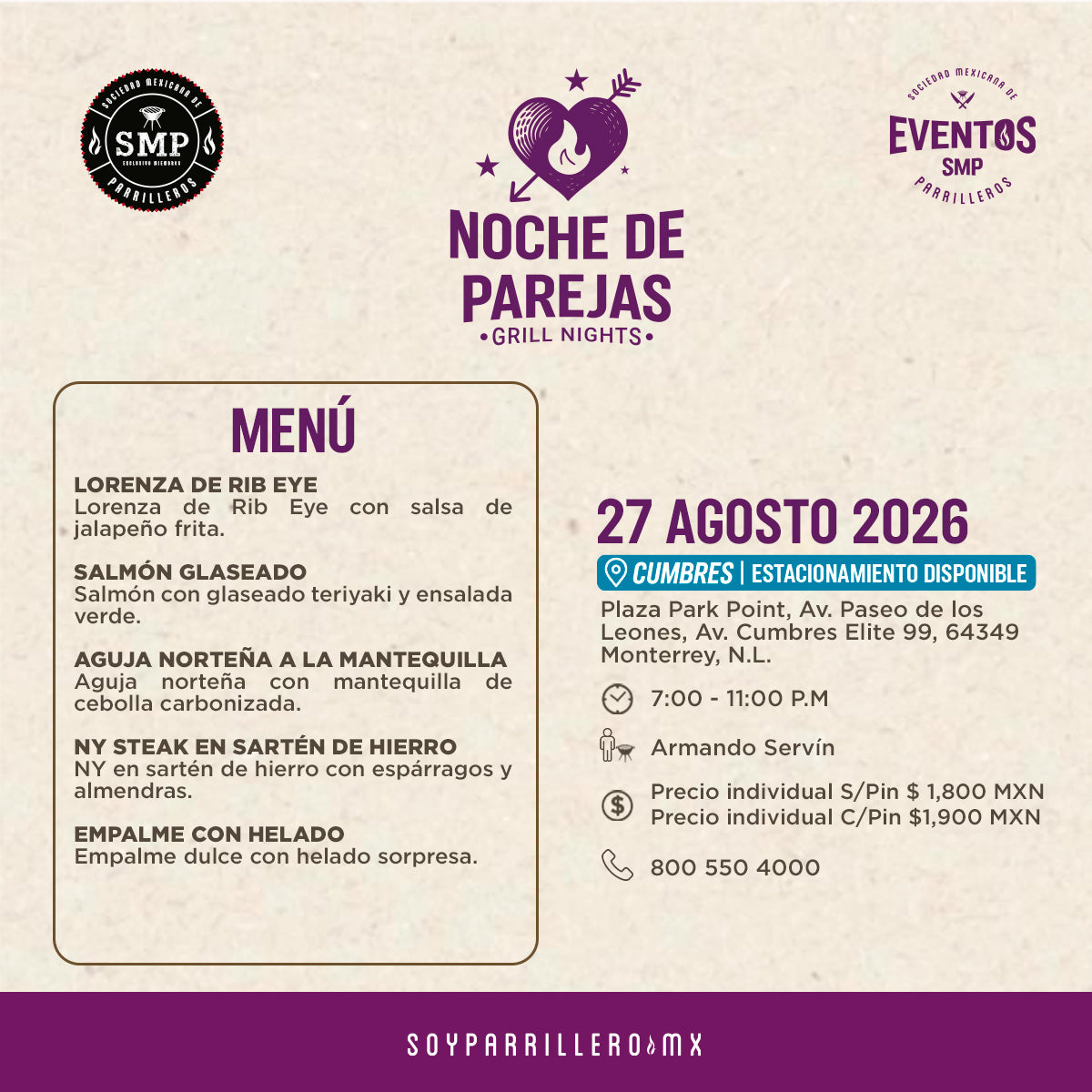 Noche de Parejas | Cumbres | 27 Agosto