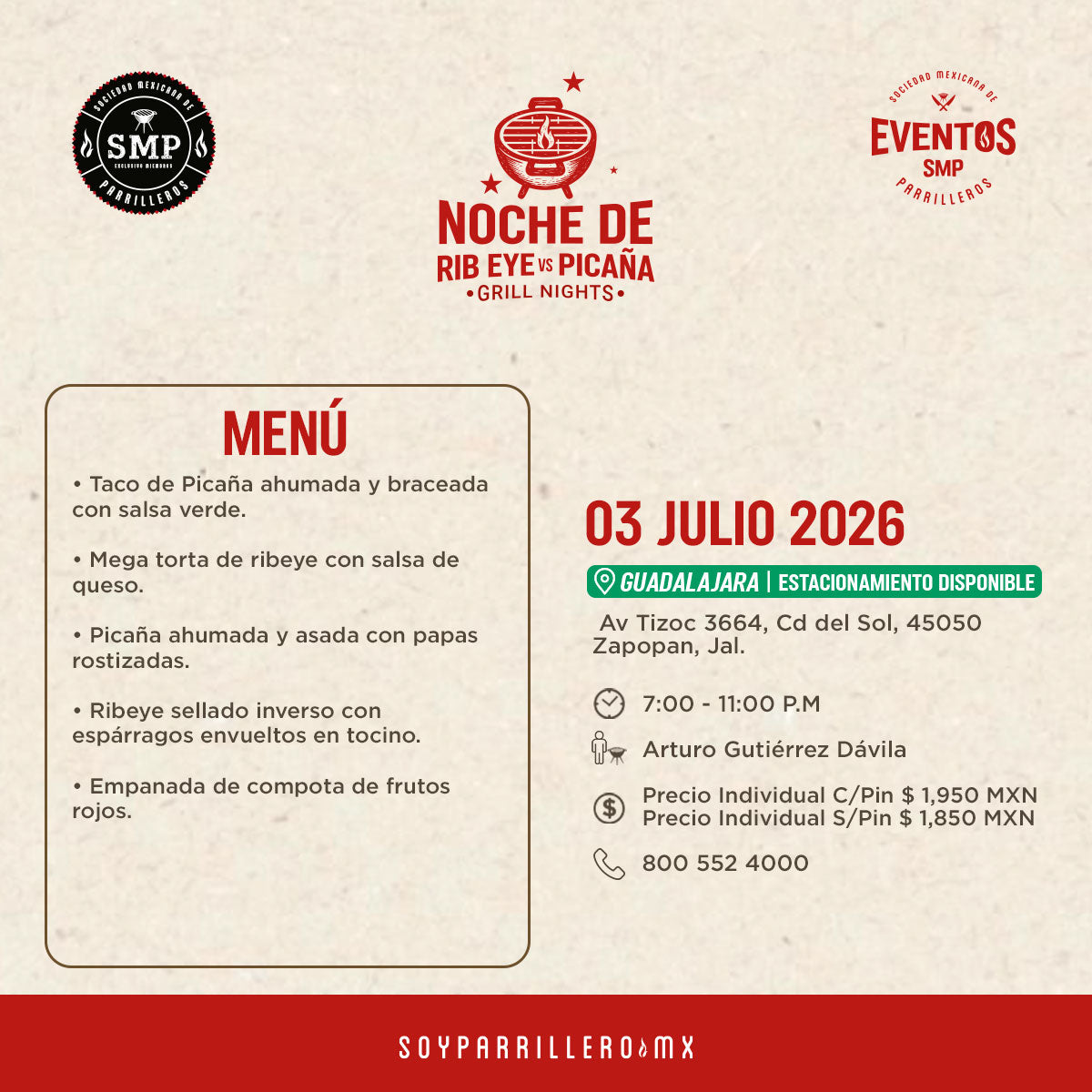 Noche de Rib Eye vs Picaña | Guadalajara | 3 julio