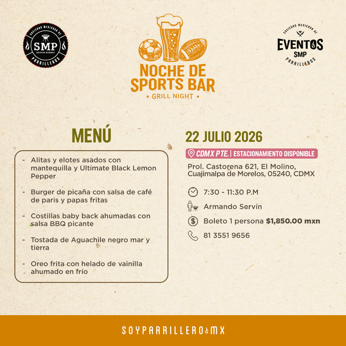 Noche de Sports Bar | CDMX Poniente | 22 Julio