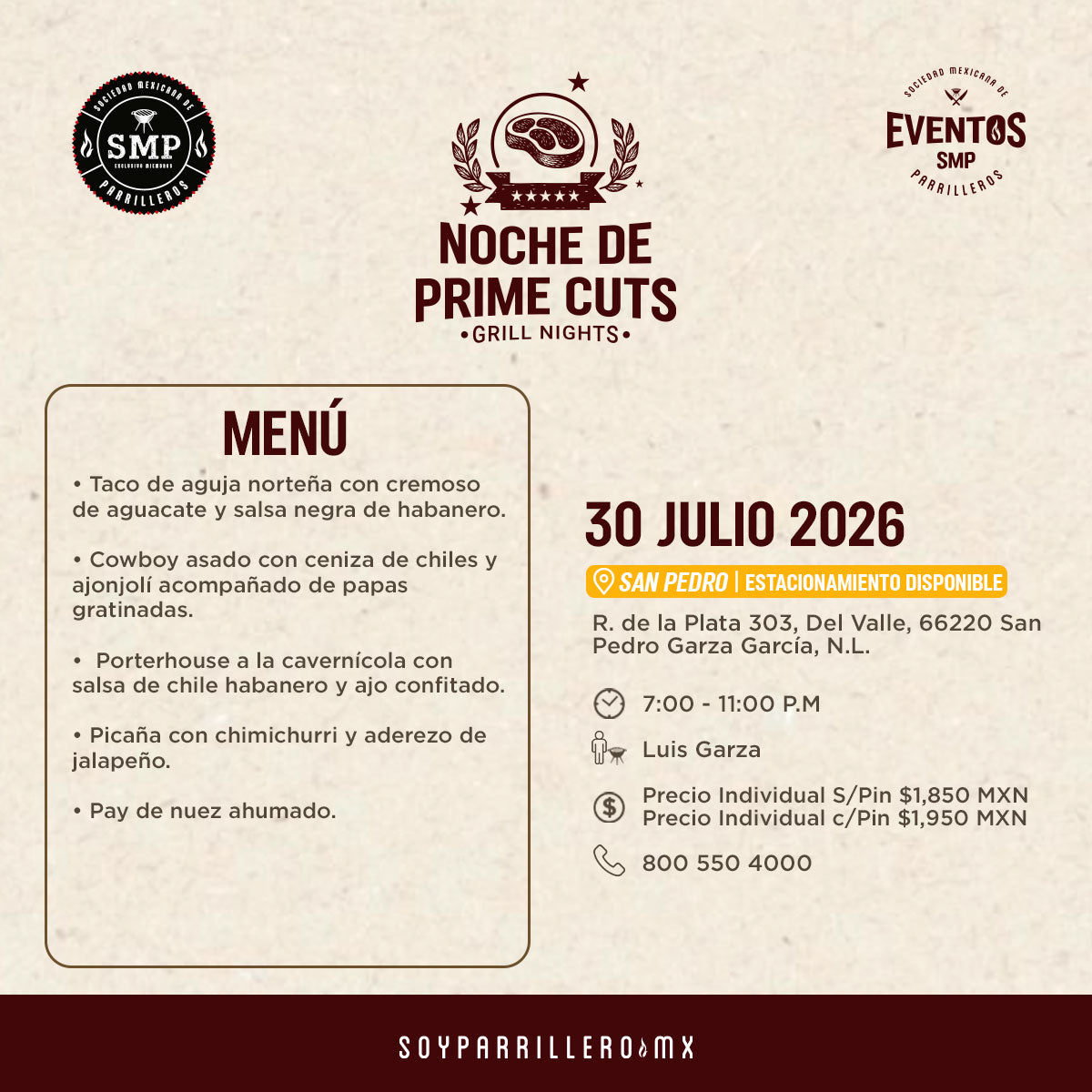 Noche de Prime cuts | San Pedro | 30 julio