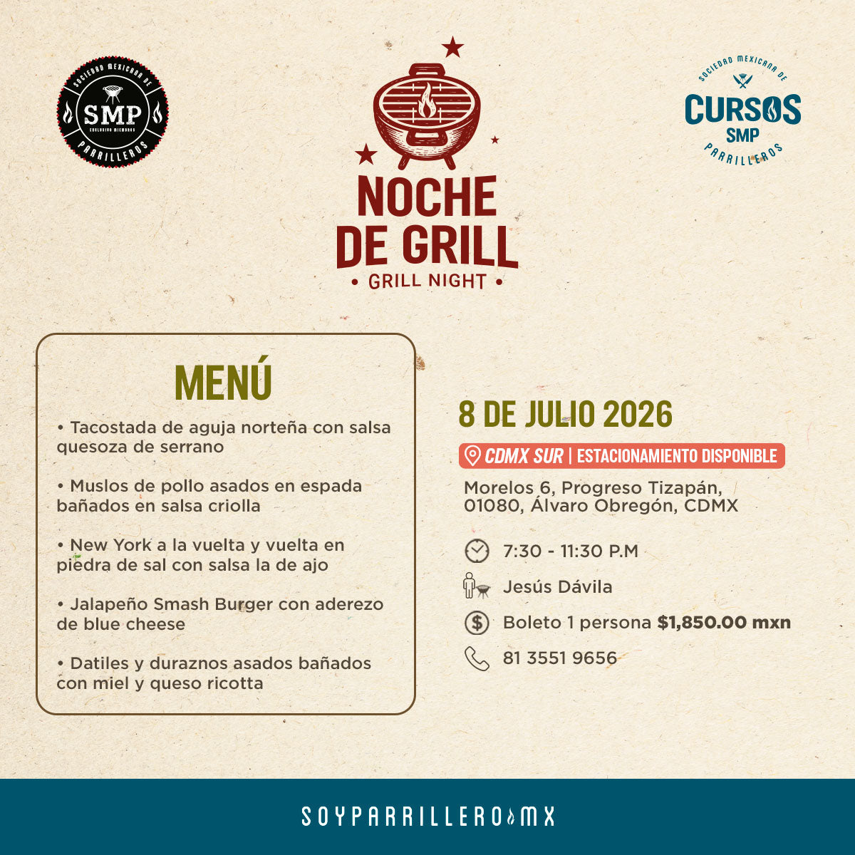 Noche de Grill | CDMX Sur | 8 julio