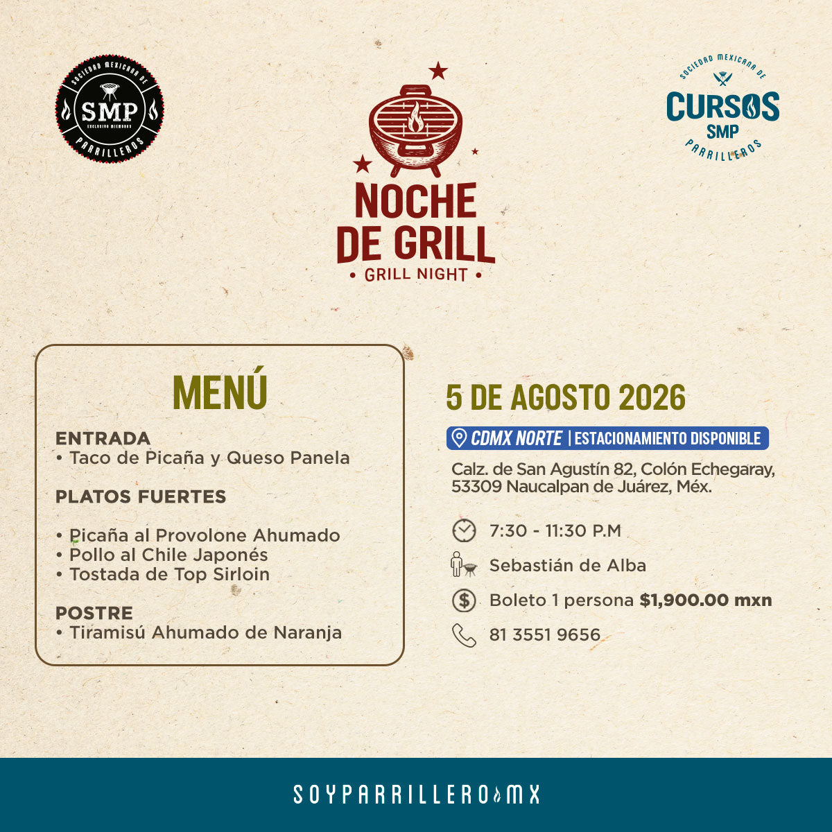 NOCHE DE GRILL| CDMX Norte | 5 de Agosto