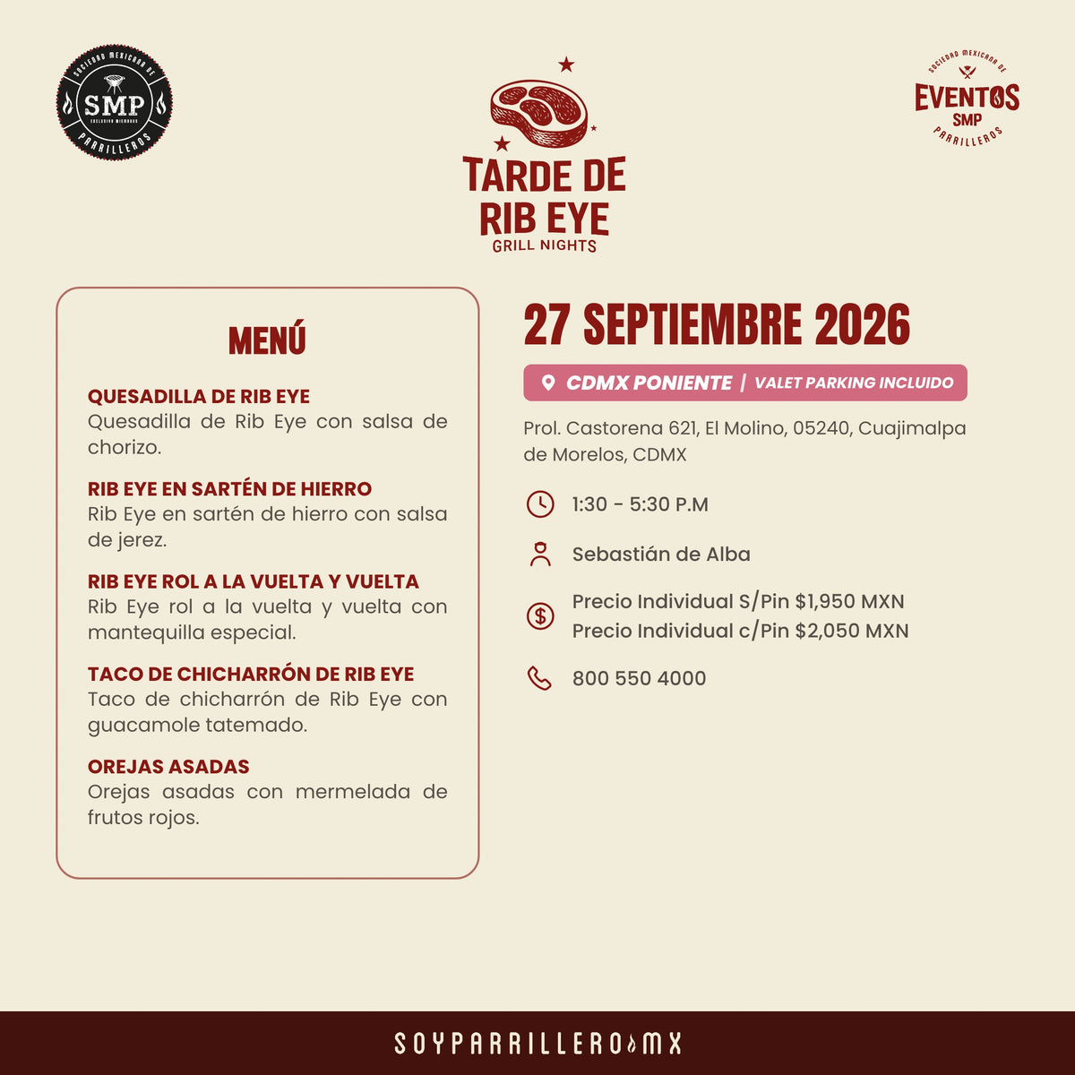 Tarde de Rib Eye | CDMX Poniente | 27 Septiembre