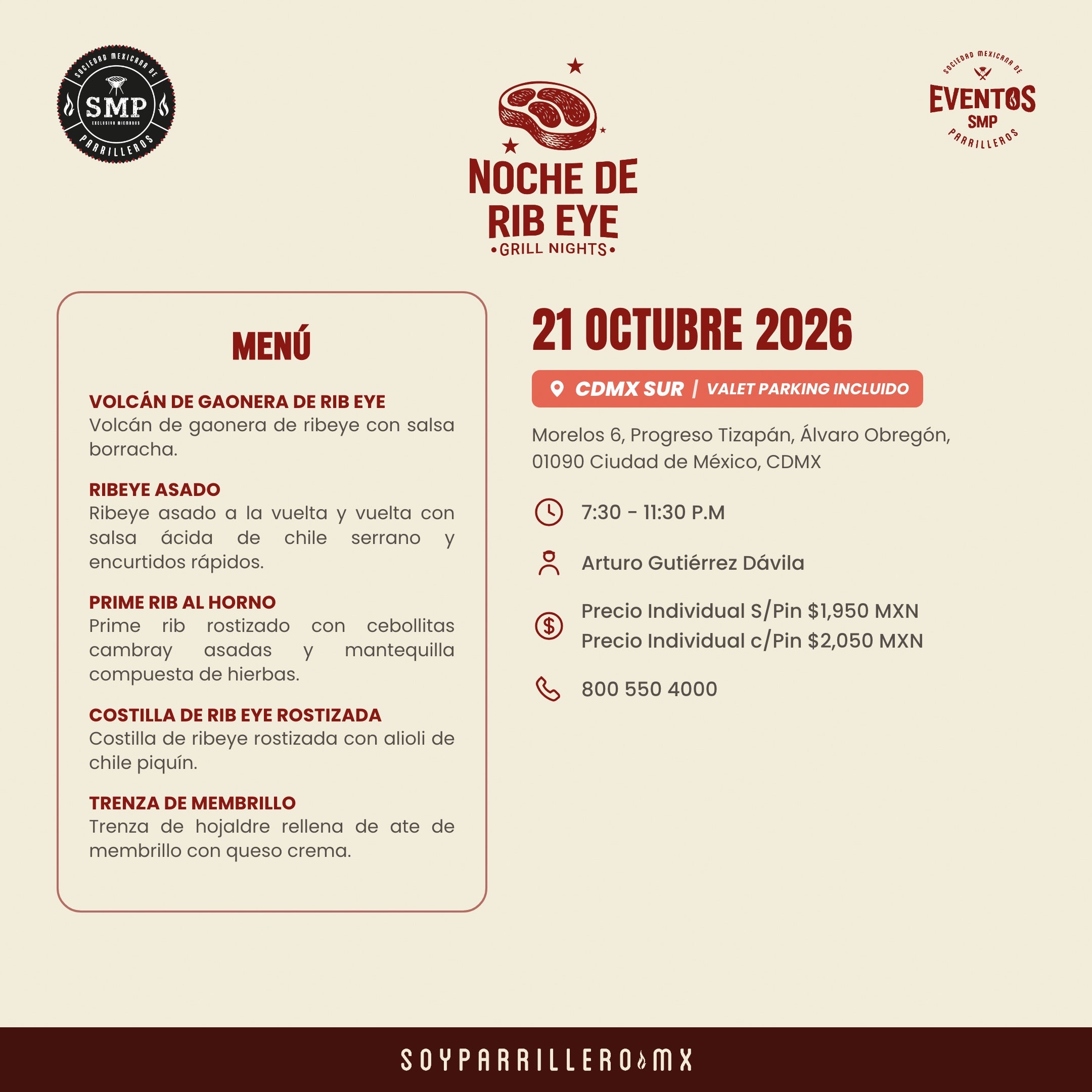 Noche de Rib Eye | CDMX Sur | 21 Octubre