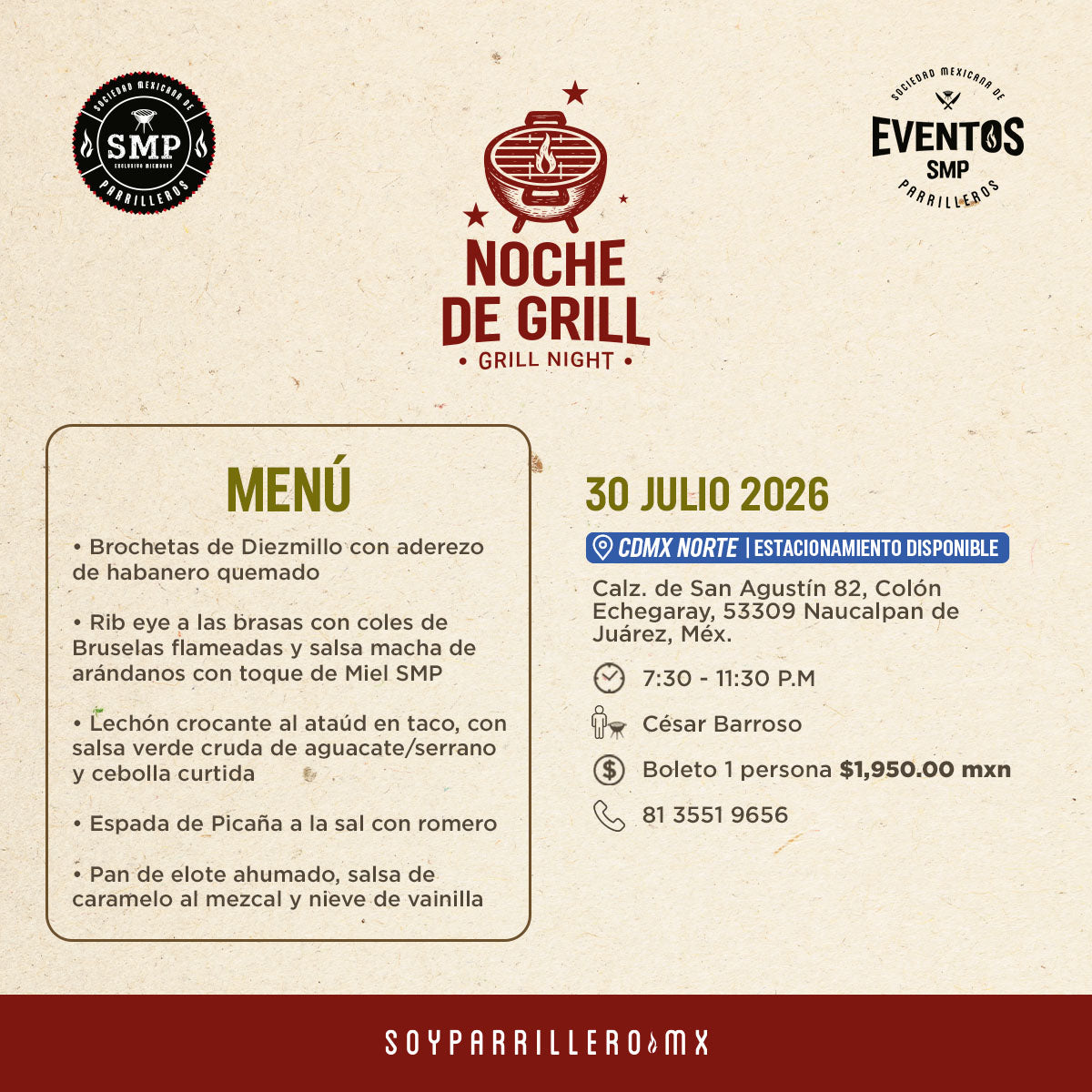 Noche de Grill | CDMX Norte | 30 julio