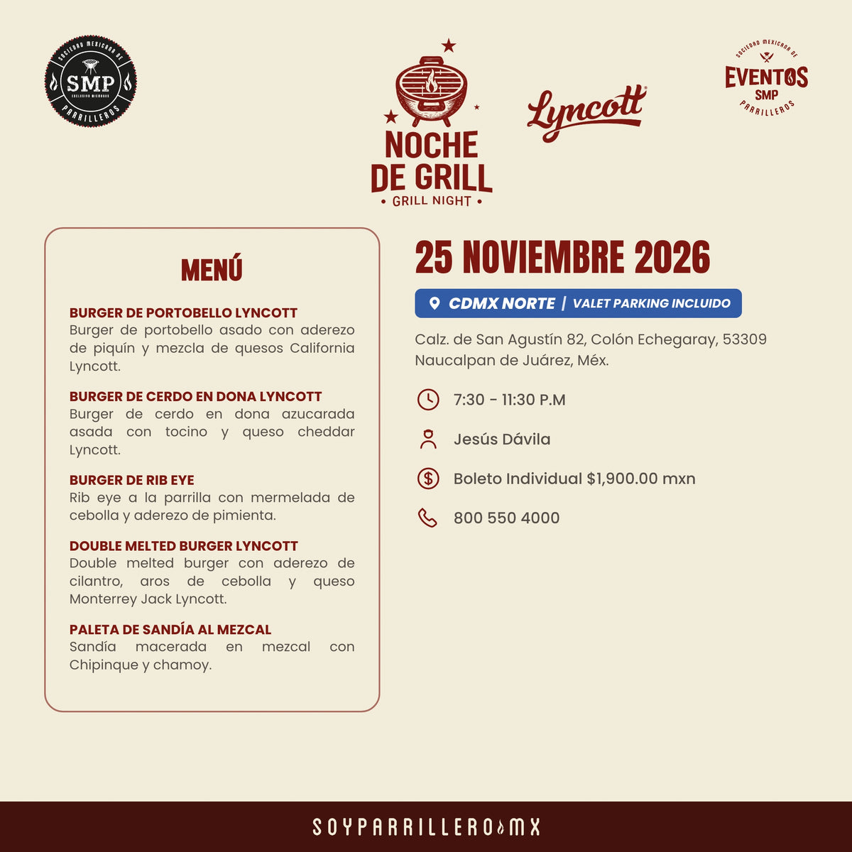 Noche de Grill Edición Hamburguesas by Lyncott | CDMX Norte | 25 Noviembre