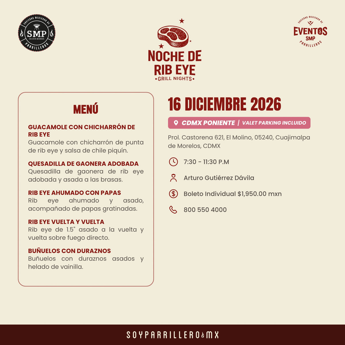 Noche de Rib Eye | CDMX Poniente | 16 Diciembre