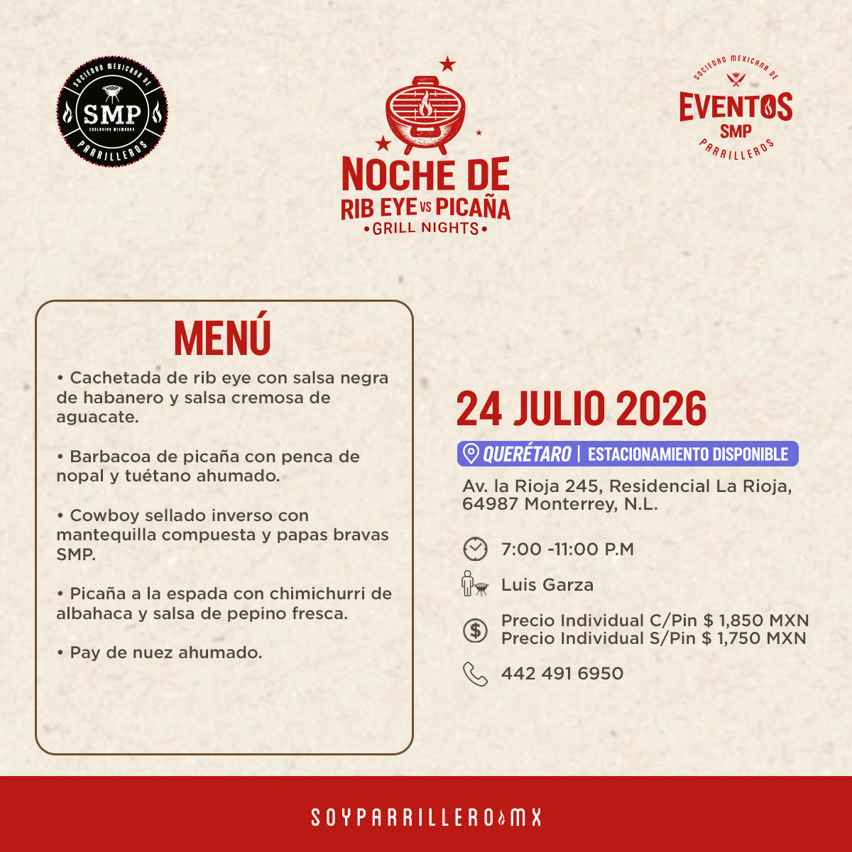 Noche de Rib Eye vs Picaña | Querétaro | 24 julio