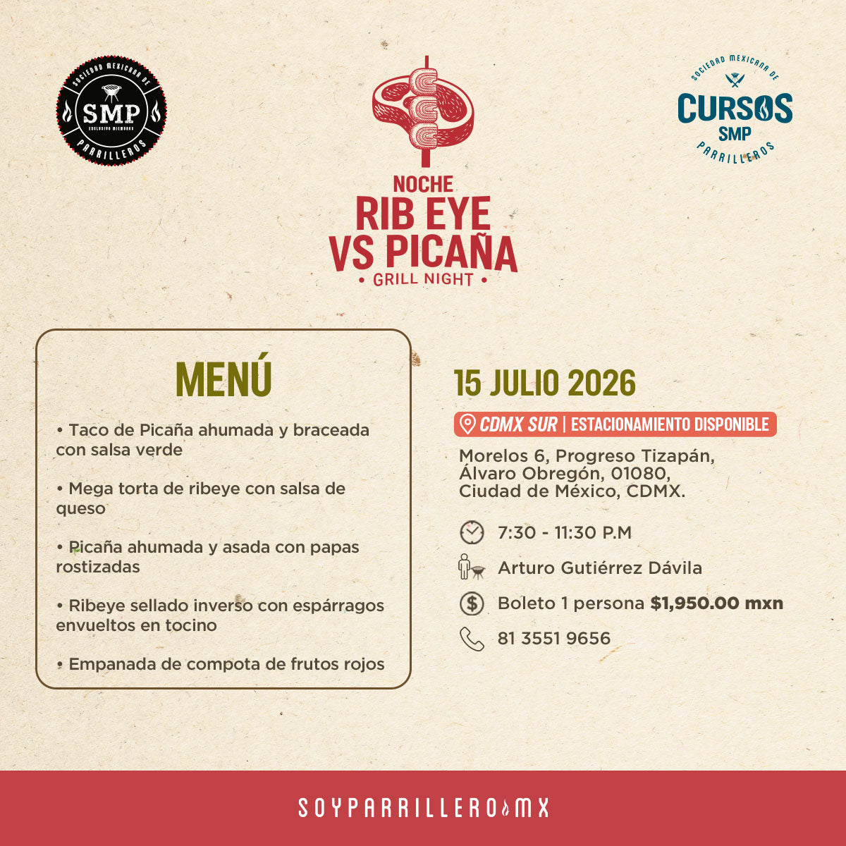 Noche Rib eye vs. Picaña | CDMX Sur | 15 Julio