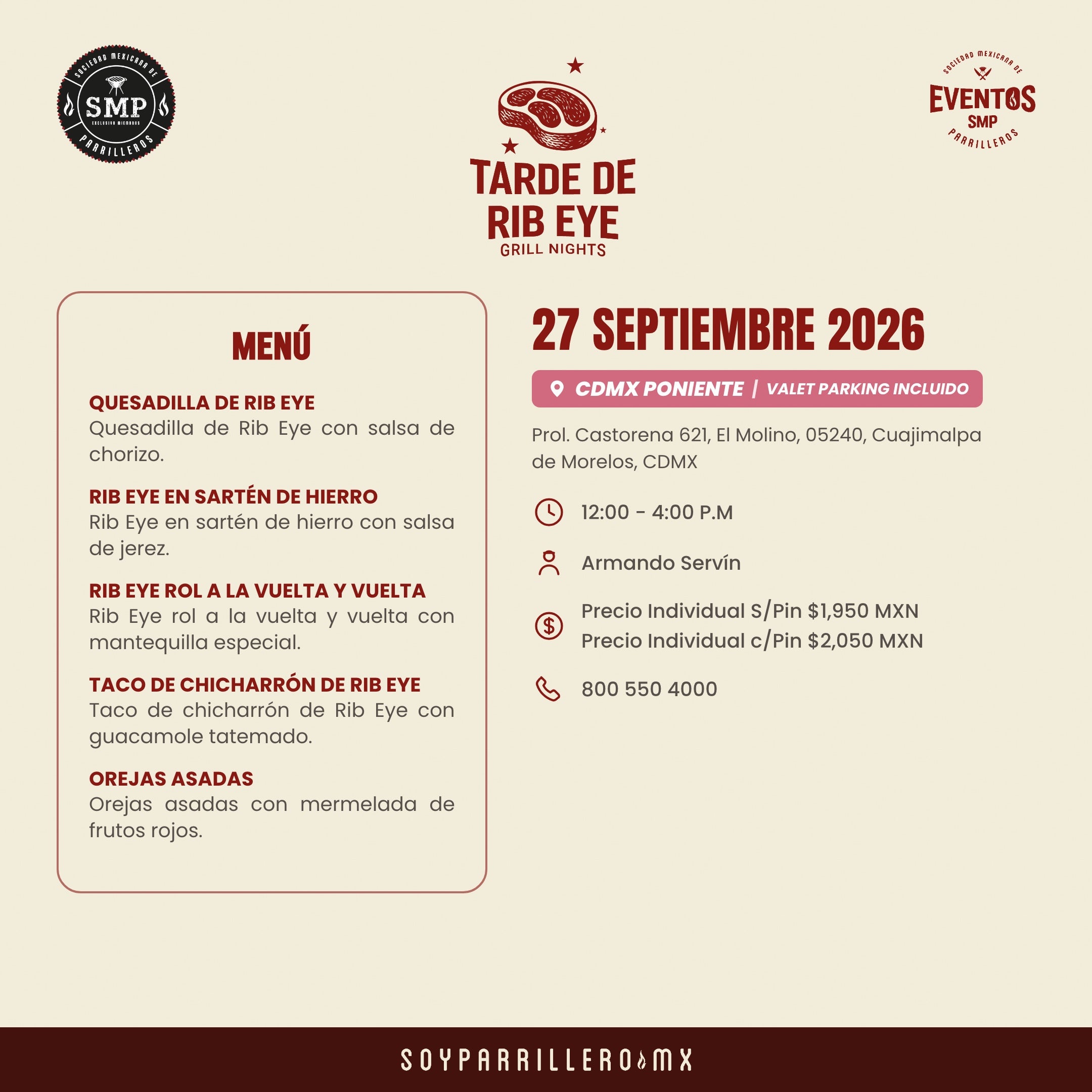 Tarde de Rib Eye | CDMX Poniente | 27 Septiembre