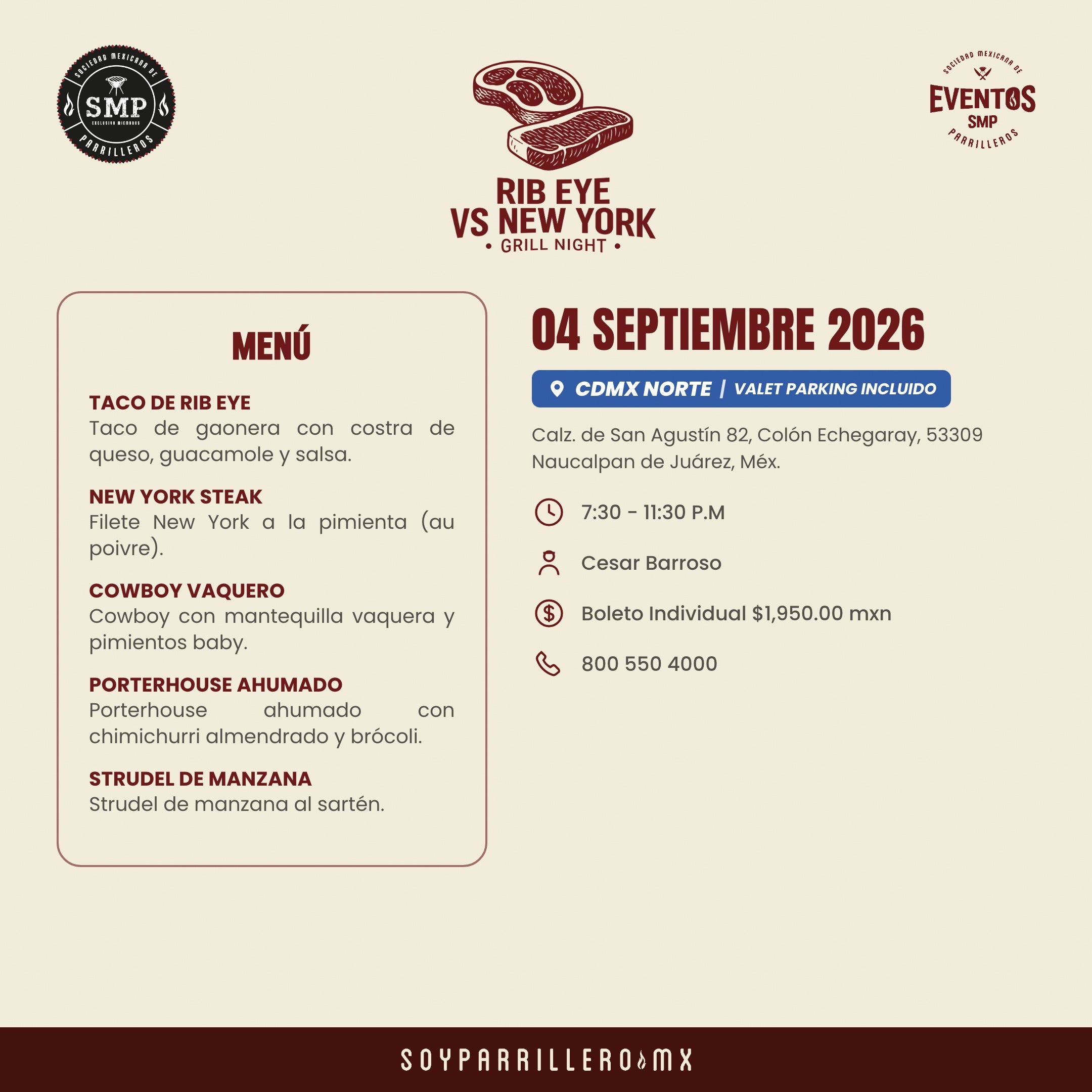 Noche de Rib Eye vs New York | CDMX Norte | 4 Septiembre