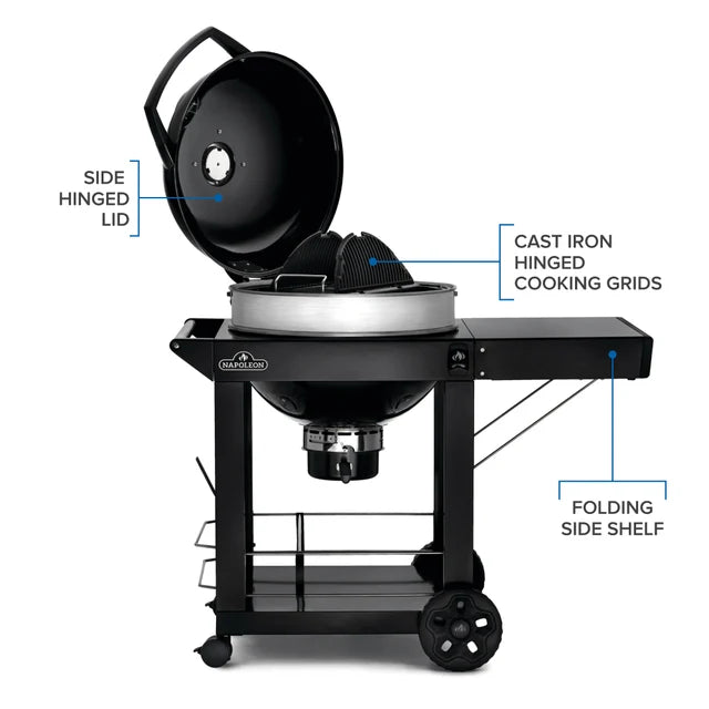 PRO22 Charcoal Kettle Grill, Black with Cart